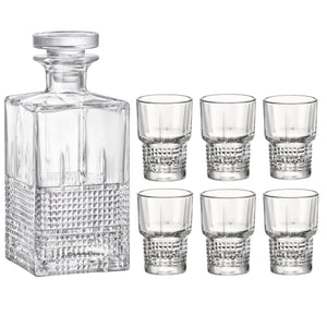Bormioli Rocco Bartender 7pc Novecento Liquor Set (1 Decanter + 6 Shot Glasses)