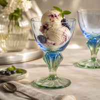 Side view of Bahia 12.2 oz. Colored Footed Dessert Bowl, Sapphire Blue & Emerald Green (Set of 2)