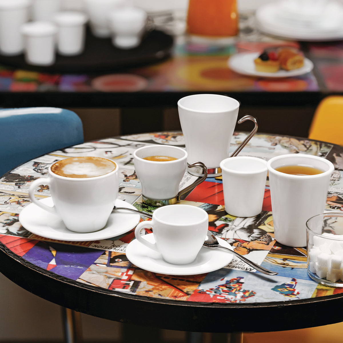 Bormioli Rocco 400892GRS021990 Cappuccino Opal with Stainless Steel Handle, Set of 4, 7.5 oz, White