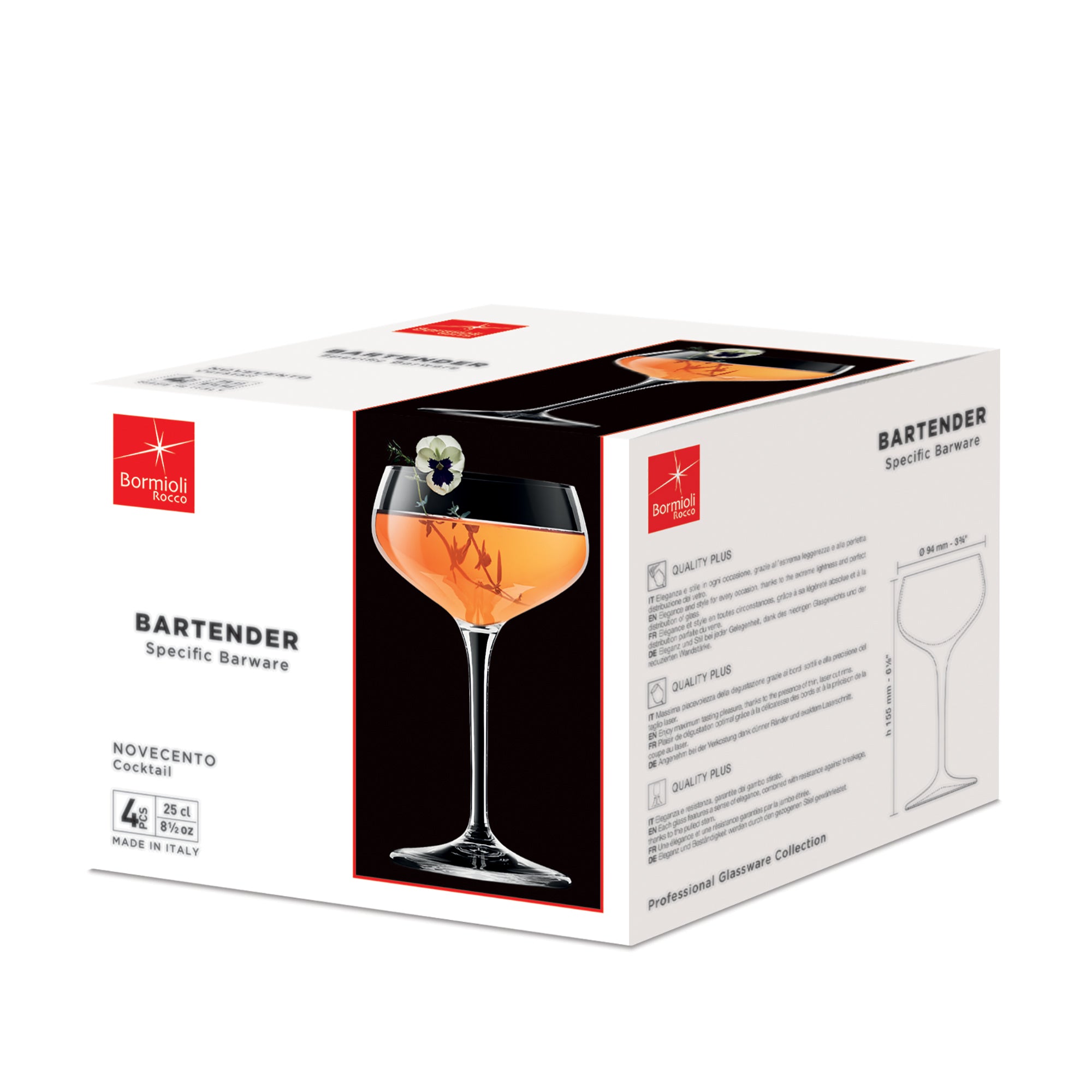 Bormioli Rocco Bartender 8.5 oz. Novecento Cocktail Coupe box