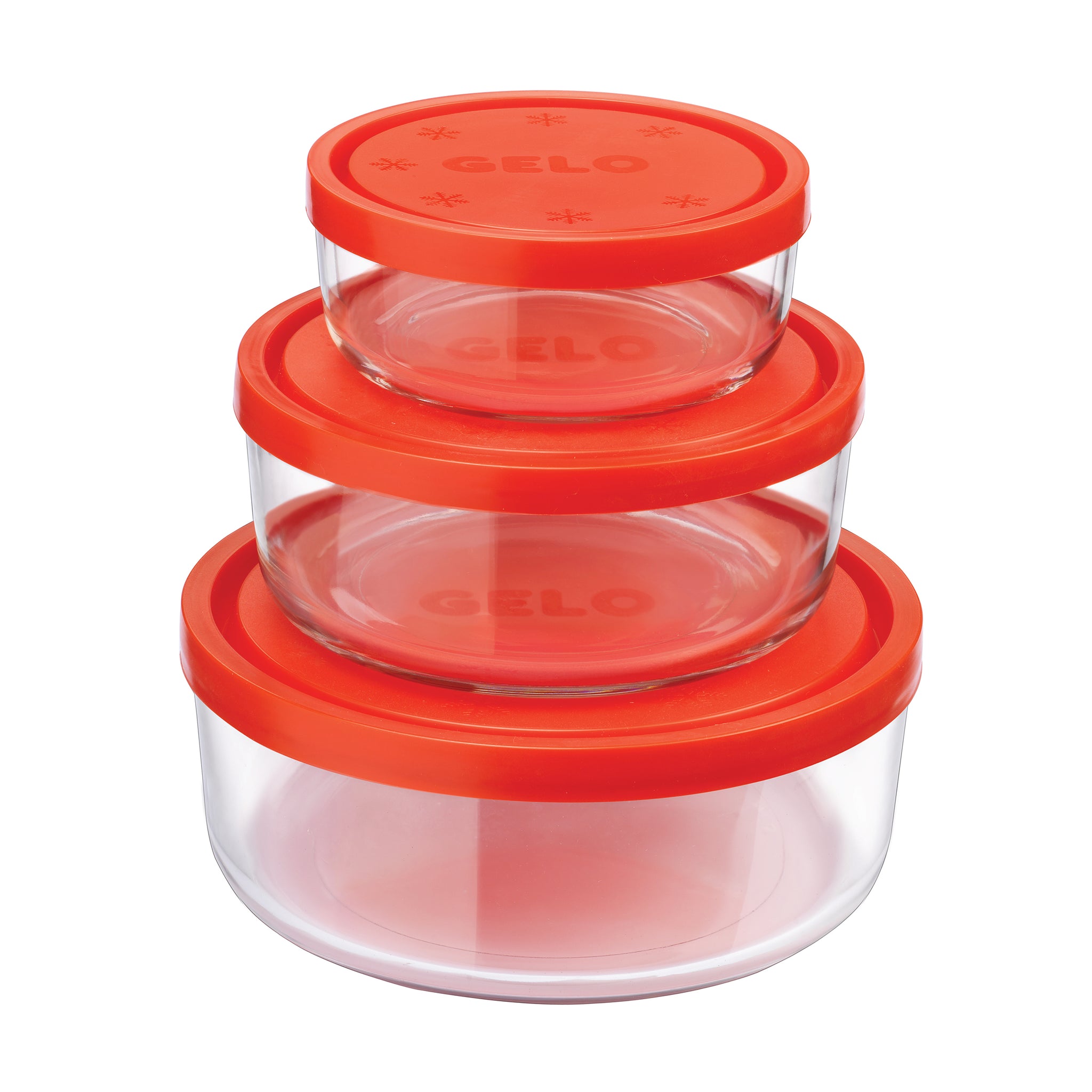 Bormioli Rocco Gelo 3pc Storage Container Set with Red Lid (11.62 oz.,24.37 oz. & 44.62oz.)