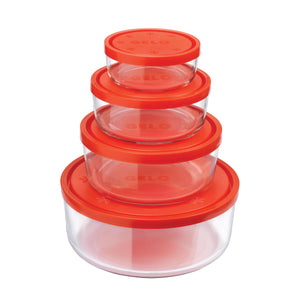 Bormioli Rocco Gelo 4pc Storage Container Set with Red Lid (8.25 oz., 20.25 oz., 37.25 oz. & 81 oz.)