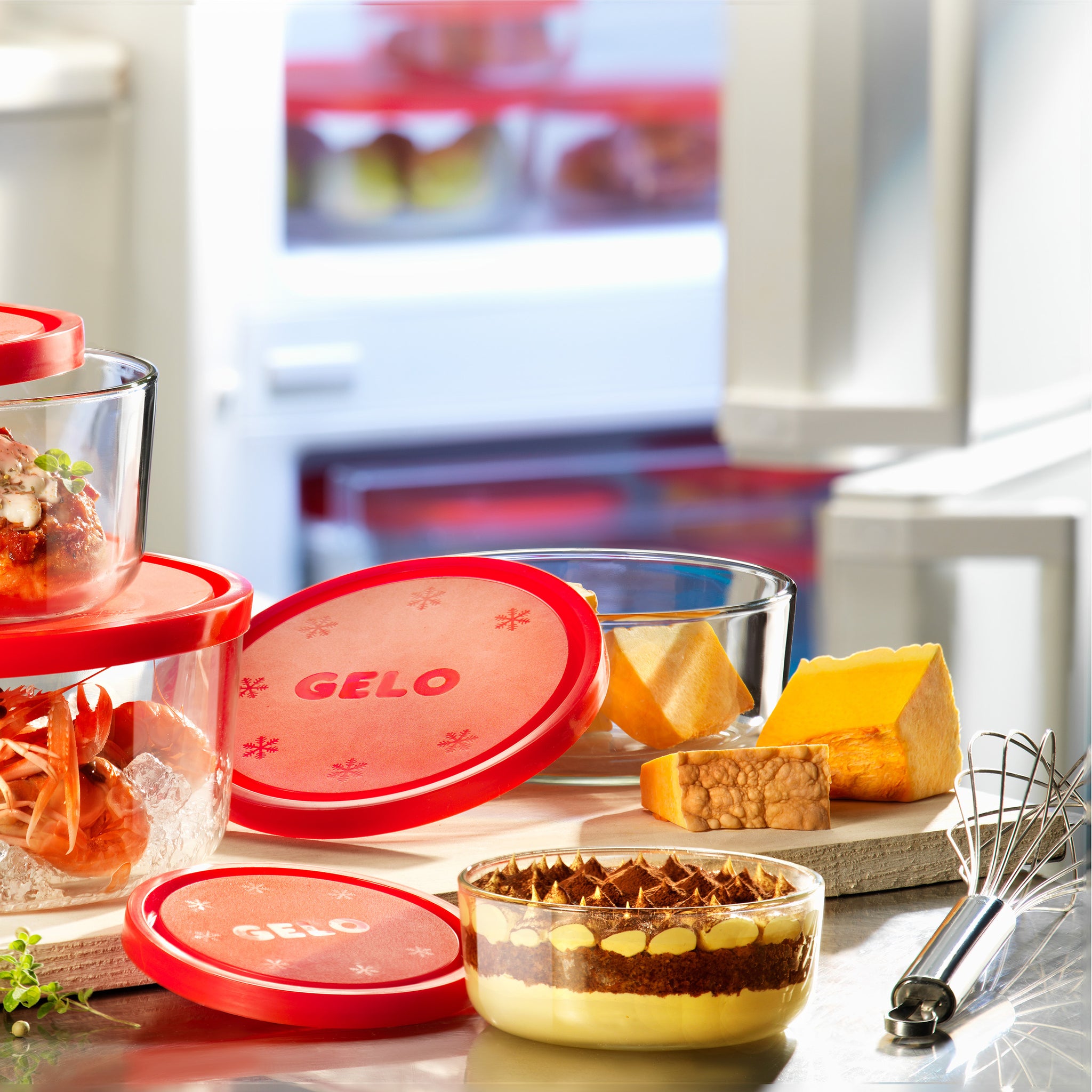 Bormioli Rocco Gelo 4pc Storage Container Set with Red Lid (8.25 oz., 20.25 oz., 37.25 oz. & 81 oz.)