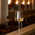 Planeo White wine glass with white wine on a bar counter with a blurred restaurant interior in the background
