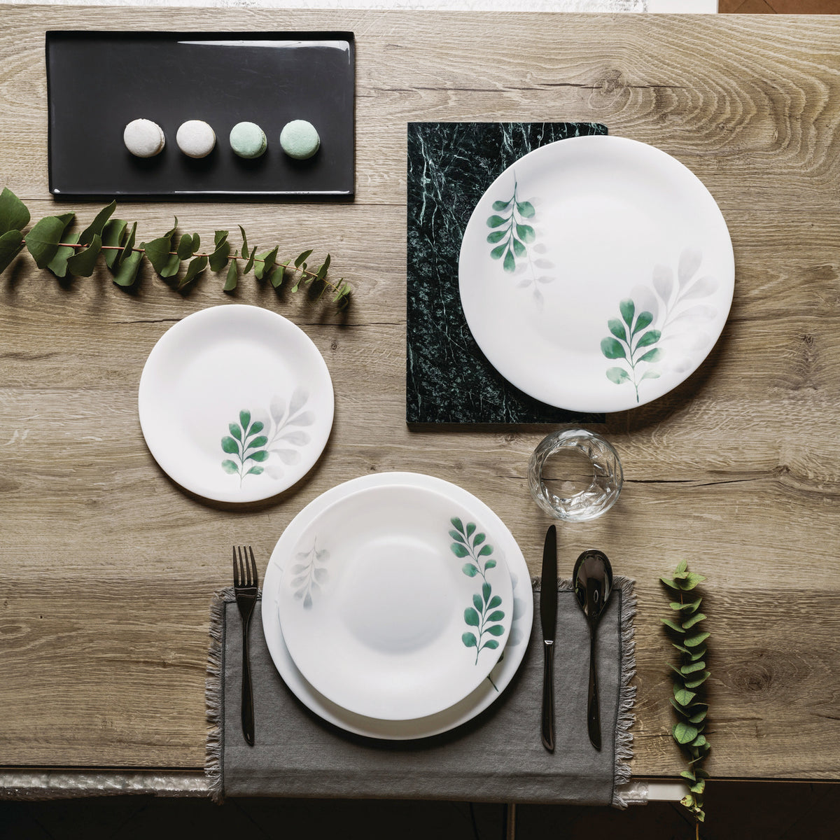 Bormioli Rocco White Moon Botanica 10.75" Opal Glass Dinner Plate, Green (Set of 24)