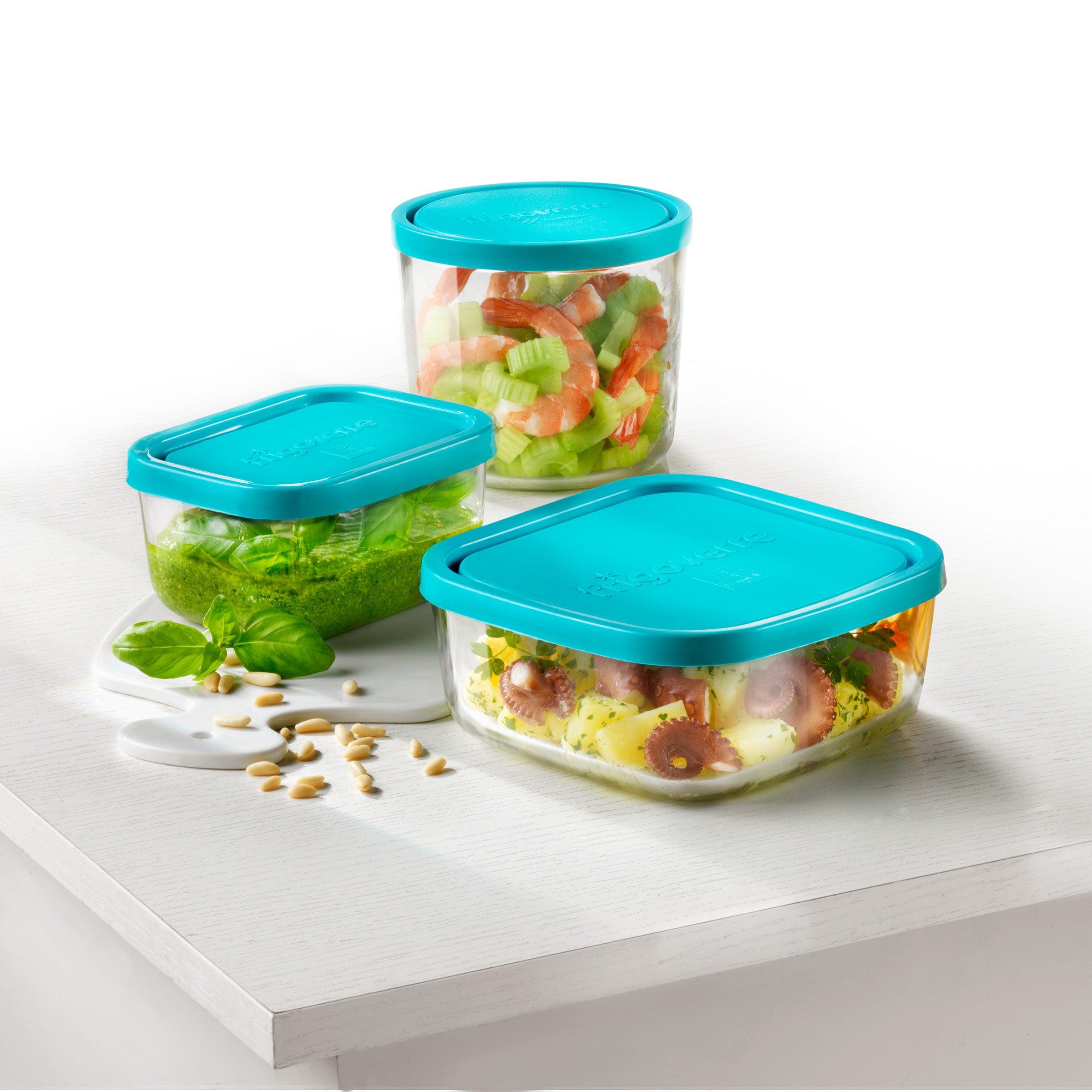 Bormioli Rocco Frigoverre Future 17.25 Oz. Round Food Storage Container,  Made From Durable Glass, Dishwasher Safe, Made In Italy,clear/teal Lid :  Target